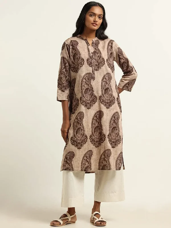 Women's long - length casual pants Straight - leg women jeans with a classic and timeless appeal Utsa Brown Printed Kurta Women's long - length casual pants Straight - leg women jeans with a classic and timeless appeal Utsa Brown Printed Kurta