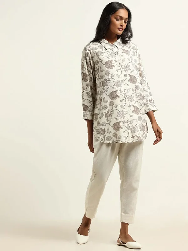 Women's pants for yoga studio Cargo women jeans with multiple pockets for added functionality Utsa Brown Printed Tunic Women's pants for yoga studio Cargo women jeans with multiple pockets for added functionality Utsa Brown Printed Tunic