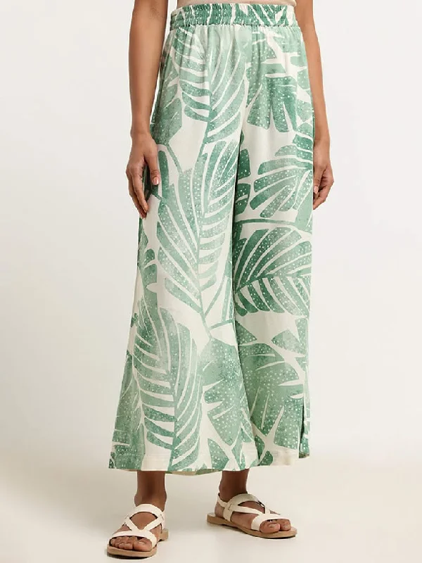 Women's sustainable fashion pants Jeggings women jeans combining the comfort of leggings and style of jeans Utsa Green Printed Palazzos Women's sustainable fashion pants Jeggings women jeans combining the comfort of leggings and style of jeans Utsa Green Printed Palazzos