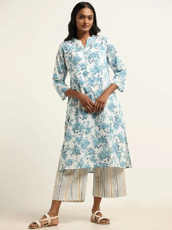 Women's wide - leg dress pants Bootcut women jeans to complement various shoe styles Utsa Light Blue Floral Cotton Kurta Women's wide - leg dress pants Bootcut women jeans to complement various shoe styles Utsa Light Blue Floral Cotton Kurta