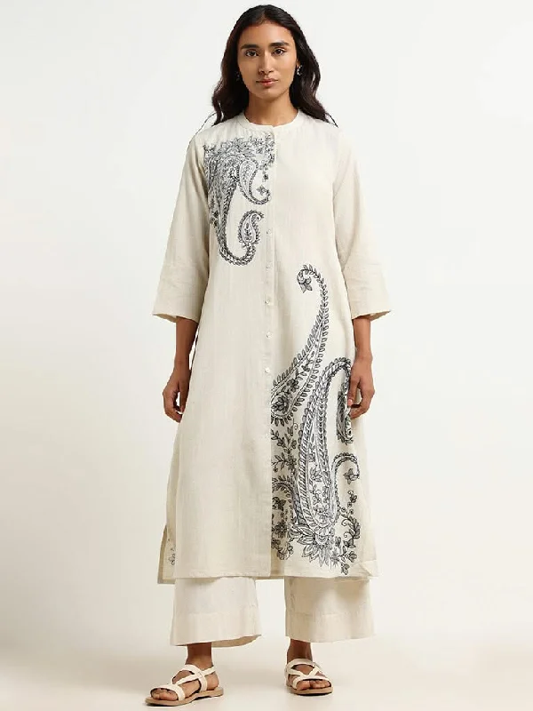 Women's spring - fresh floral pants Skinny women jeans with a form - fitting design Utsa Off-White Paisley Kurta Women's spring - fresh floral pants Skinny women jeans with a form - fitting design Utsa Off-White Paisley Kurta