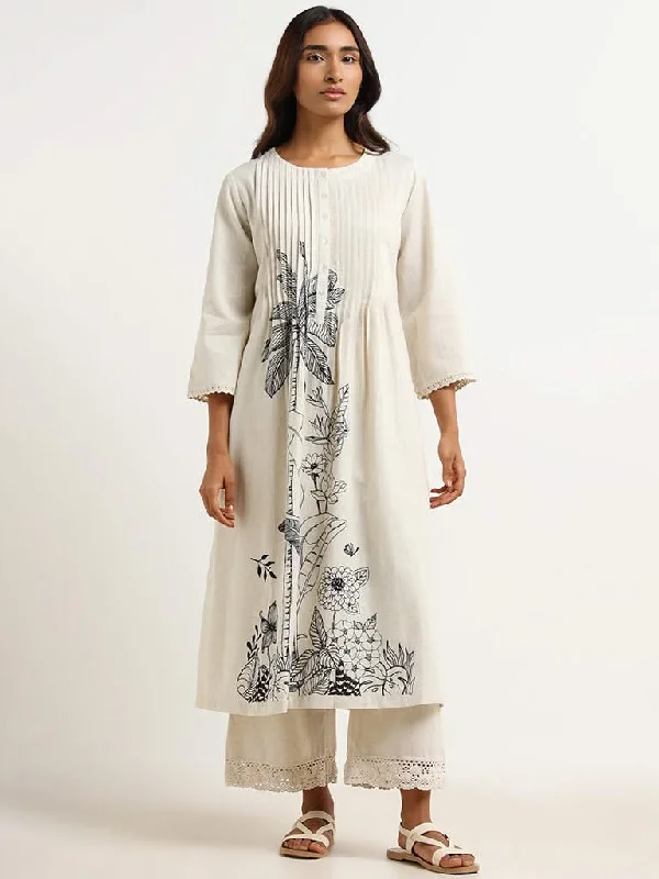 Women's pants for beach parties Straight - leg women jeans with a classic and timeless appeal Utsa Off-White Printed Kurta Women's pants for beach parties Straight - leg women jeans with a classic and timeless appeal Utsa Off-White Printed Kurta