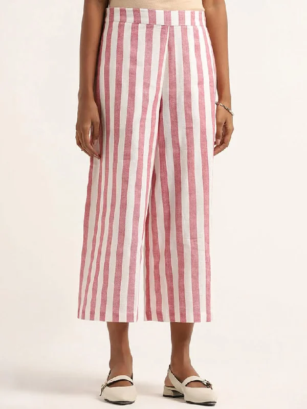 Women's pants for gym workouts Light - wash women jeans for a fresh and summery appearance Utsa Pink Striped Cotton Pants Women's pants for gym workouts Light - wash women jeans for a fresh and summery appearance Utsa Pink Striped Cotton Pants