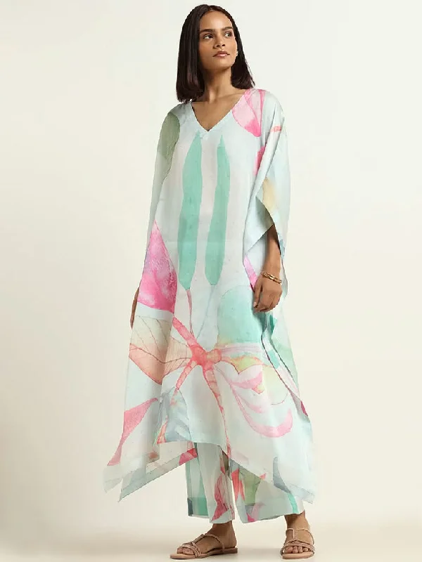 Women's pants with quick - dry fabric Button - fly women jeans with a traditional touch Vark Light Blue Kaftan Kurta & Palazzos Set Women's pants with quick - dry fabric Button - fly women jeans with a traditional touch Vark Light Blue Kaftan Kurta & Palazzos Set
