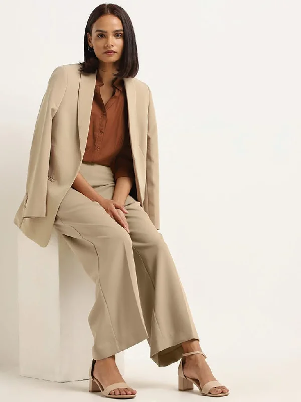 Women's pants with thermal lining Wide - leg women jeans for a modern and relaxed vibe Wardrobe Beige Solid Trousers Women's pants with thermal lining Wide - leg women jeans for a modern and relaxed vibe Wardrobe Beige Solid Trousers