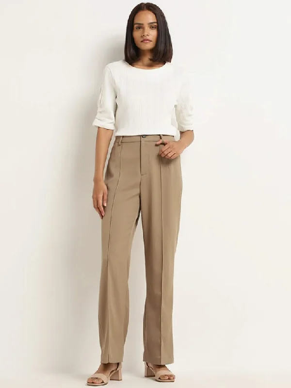 Women's polka - dot dressy pants Distressed women jeans for a trendy and edgy look Wardrobe Beige Solid Trousers Women's polka - dot dressy pants Distressed women jeans for a trendy and edgy look Wardrobe Beige Solid Trousers