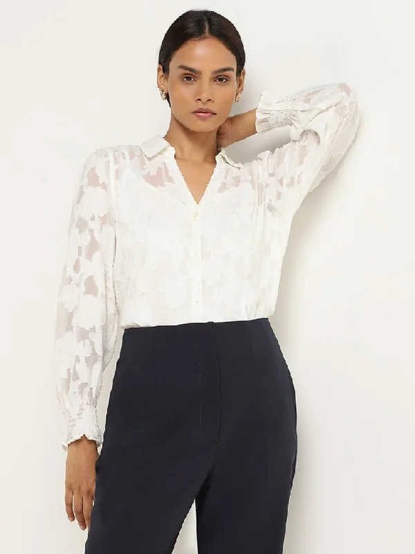 Women's junior - sized denim pants Distressed women jeans for a trendy and edgy look Wardrobe White Self-Patterned Cotton Shirt Women's junior - sized denim pants Distressed women jeans for a trendy and edgy look Wardrobe White Self-Patterned Cotton Shirt