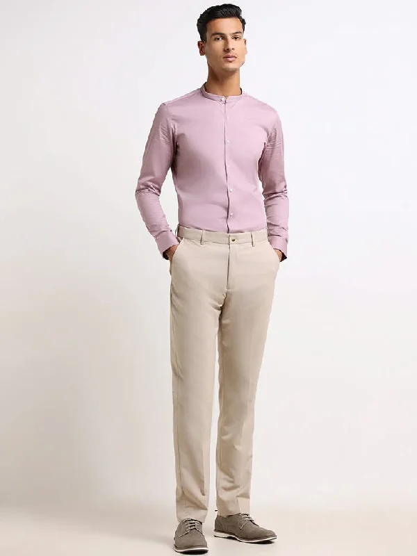 Women's long - sleeve jumpsuit pants Straight - leg women jeans with a classic and timeless appeal WES Formals Beige Cotton Straight-Cut Fit Trousers