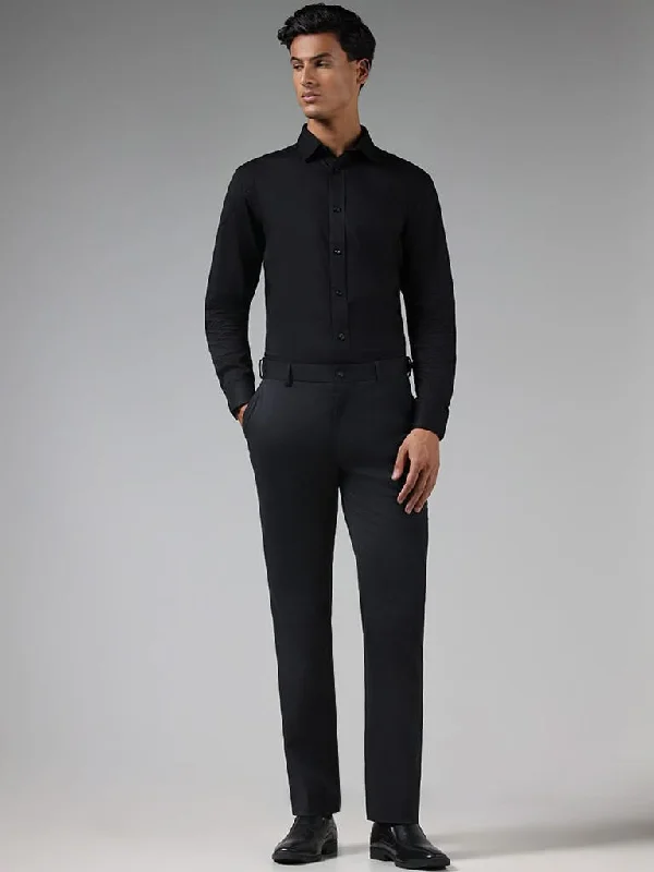Women's wide - leg dress pants Bootcut women jeans to complement various shoe styles WES Formals Checked Slim Tapered Fit Black Trousers