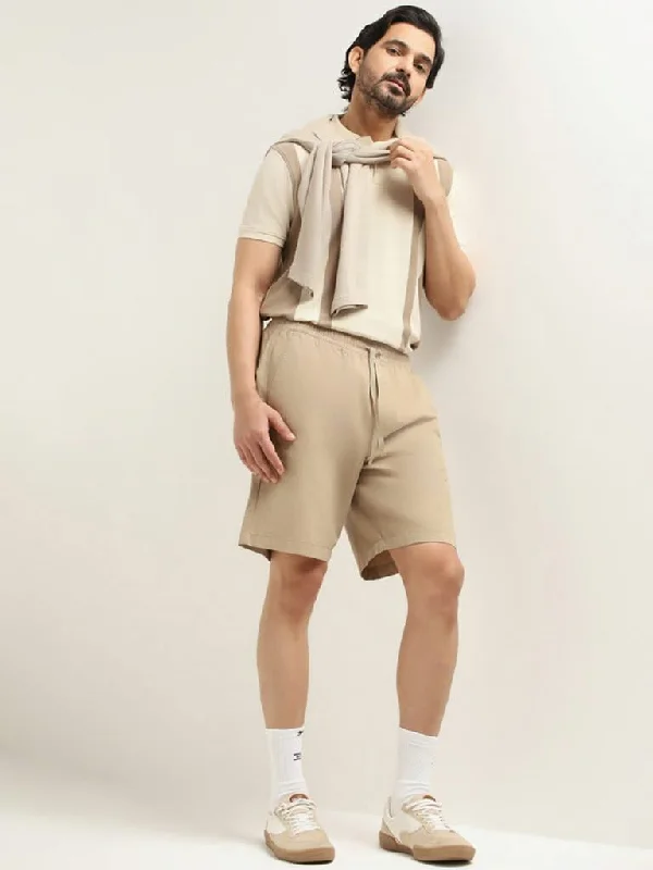 Women's straight - leg lounge pants Mom jeans for a nostalgic and casual look WES Lounge Beige Cotton Relaxed Fit Shorts