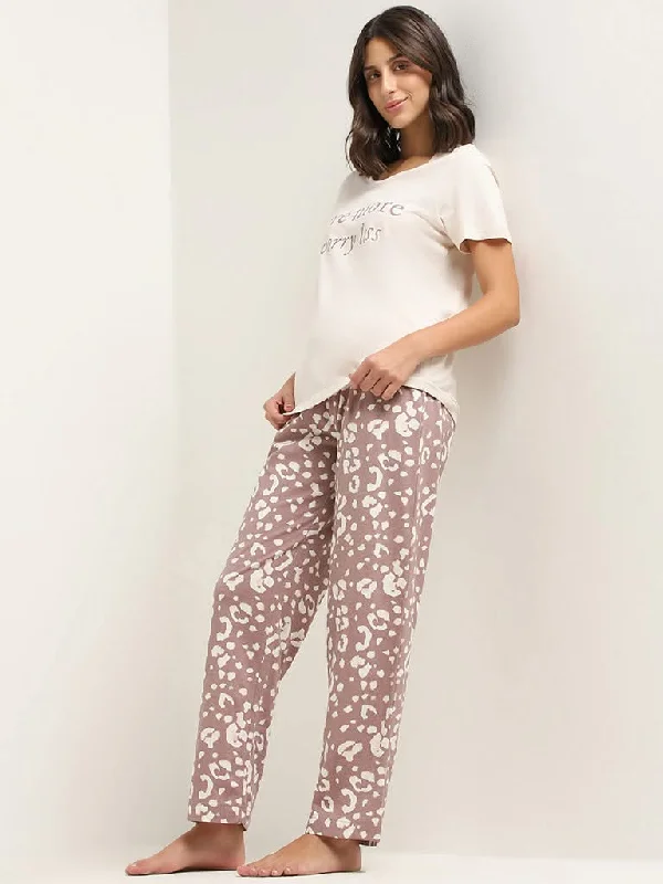 Women's pants for beach parties Straight - leg women jeans with a classic and timeless appeal Wunderlove Light Brown Printed Cotton Pyjamas Women's pants for beach parties Straight - leg women jeans with a classic and timeless appeal Wunderlove Light Brown Printed Cotton Pyjamas