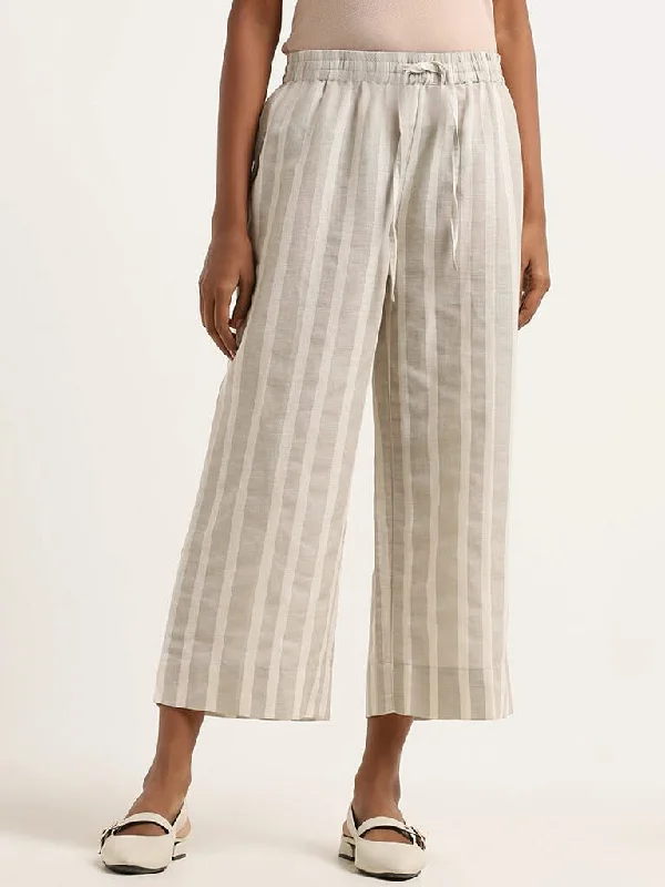Women's striped business pants Bootcut women jeans to complement various shoe styles Zuba Beige Striped Blended Linen Palazzos Women's striped business pants Bootcut women jeans to complement various shoe styles Zuba Beige Striped Blended Linen Palazzos